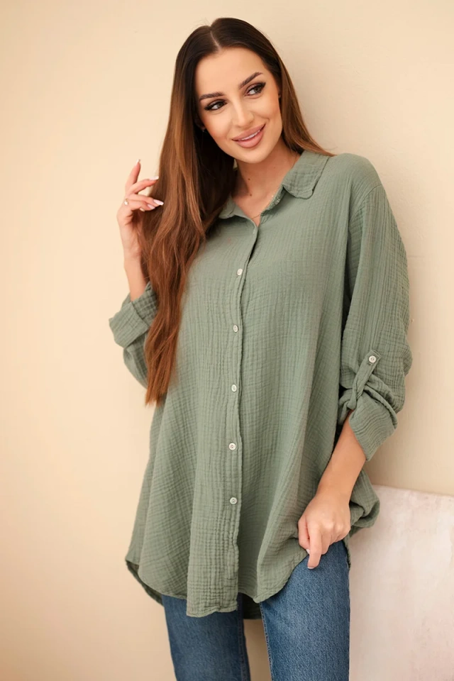 Koszula bawełniana muślinowa Plus Size khaki