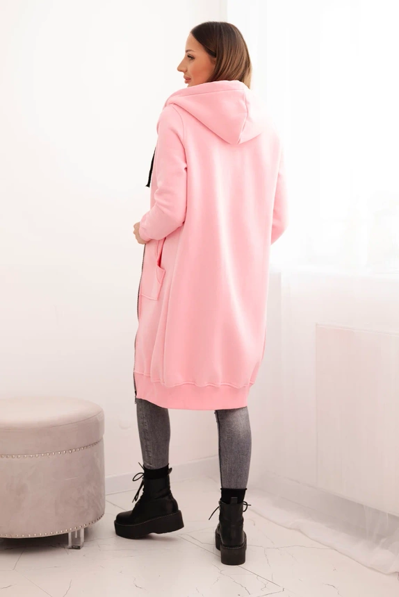 Long insulated sweatshirt with a hood light pink