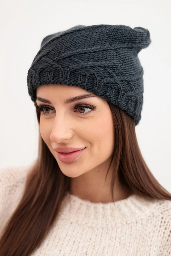Women's winter hat with decorative knit and classic design K372 gray