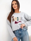 Bluza damska luźna z bawełny z haftem Amour szara