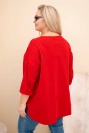 Bluzka damska Plus Size z bawełną z kieszenią i rękawem podwijanym czerwona