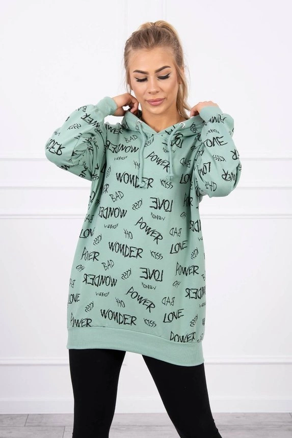Bluza z napisami ciemno miętowa