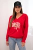 Women's blouse with v-neck and embroidered flower red 