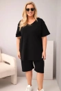 Moteriškas medvilninis Plus Size komplektas su palaidine ir šortais juoda