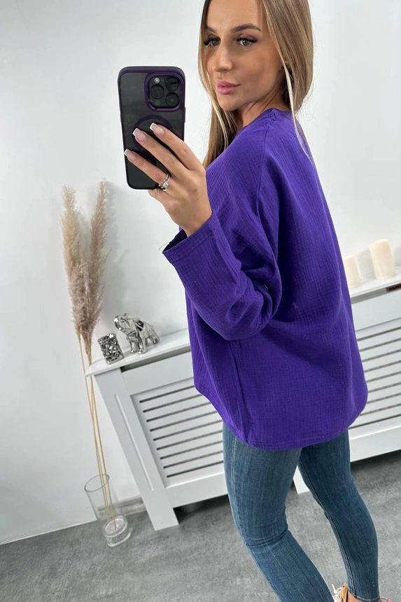 Muslin blouse with rolled-up sleeves dark purple