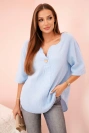 Women's muslin shirt with a button blue 