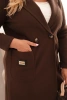 Dámsky elegantný kabát Plus Size s golierom a veľkými vreckami hnedý