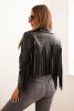 Women's eco-leather jacket with fringes in boho style black