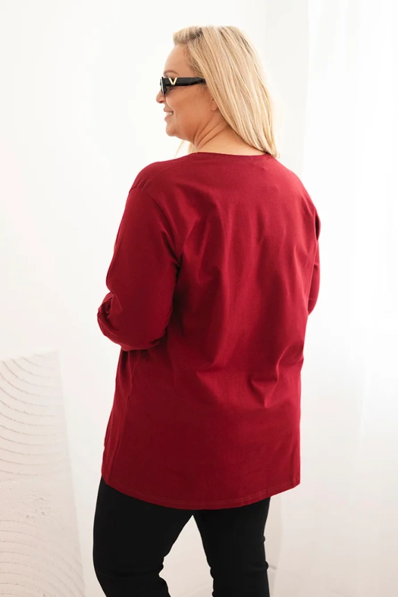 Plus Size women's blouse with a V-neck and long sleeves burgundy