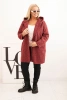 Płaszcz damski Plus Size z kapturem  i kieszeniami bordowy