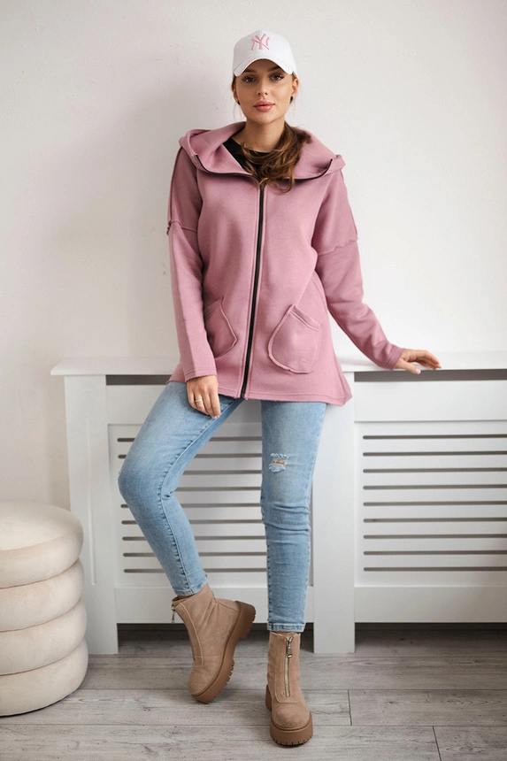 Isoliertes Sweatshirt mit längerem Rücken und Taschen dunkelrosa