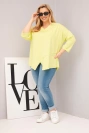 Women's Plus Size cotton blouse with a deep V-neck and asymmetrical hem neon yellow