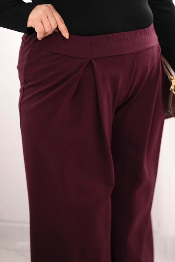 Moteriškos Plus Size kelnės su plačiomis kojomis ir klostėmis slyvų