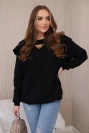 Baumwollbluse mit Rüschen an den Schultern schwarz