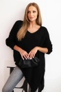 Damenpullover asymmetrisch aus Wolle Plus Size mit V-Ausschnitt schwarz