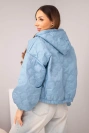 Damenjacke gesteppt mit Kapuze und dekorativem Blumenprägung jeansblau