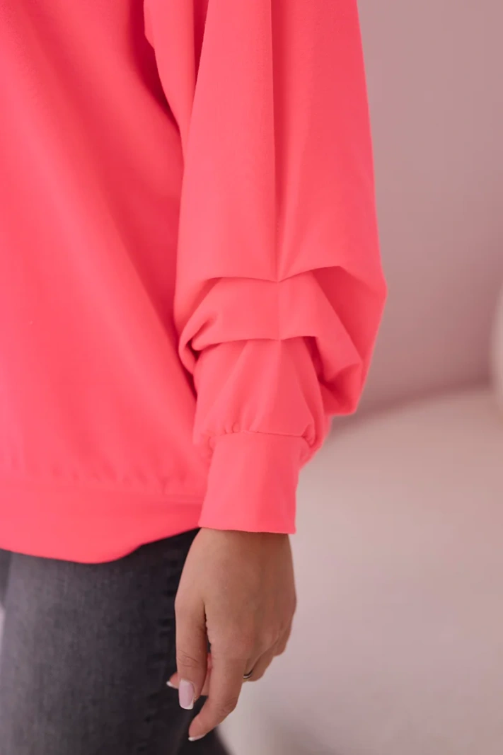 Cotton blouse with bow Pink Neon