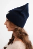 Women's ribbed cap made of modal and viscose with a decorative button navy blue