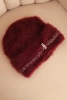 Women's winter fluffy hat with pearls and decorative weave burgundy