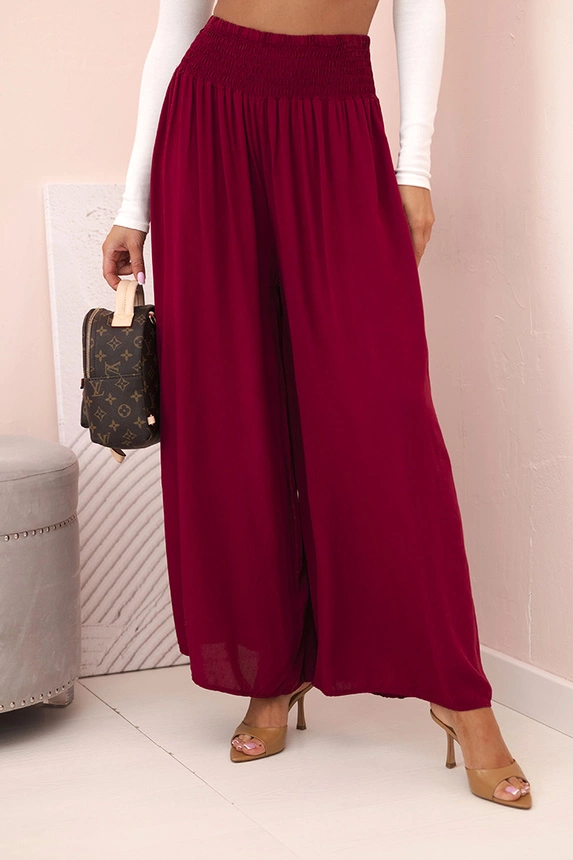 Women's viscose trousers with elastic waistband burgundy