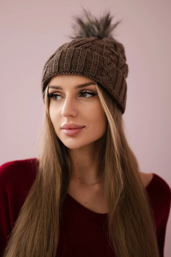 Čapica s fleece Warkocz K226 mocca