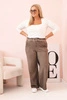 Dámské kalhoty Plus Size z viskózy s širokými nohavicemi a elastickým pasem hnědé