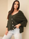 Women's poncho sweater made of baby alpaca with buttons khaki