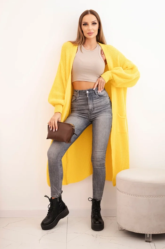 Long cardigan sweater dark yellow