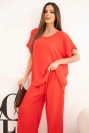 Komplet damski Plus Size bluzka i spodnie z szeroką nogawką czerwony