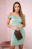 Off-the-shoulder dress with frills dark mint