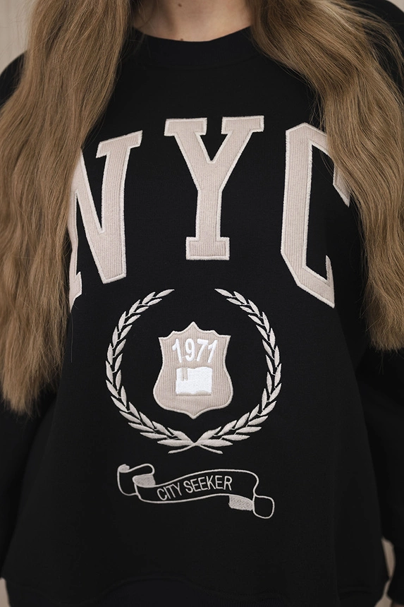 Medvilninis komplektas šiltintas džemperis + antblauzdžiai šviesiai juodas