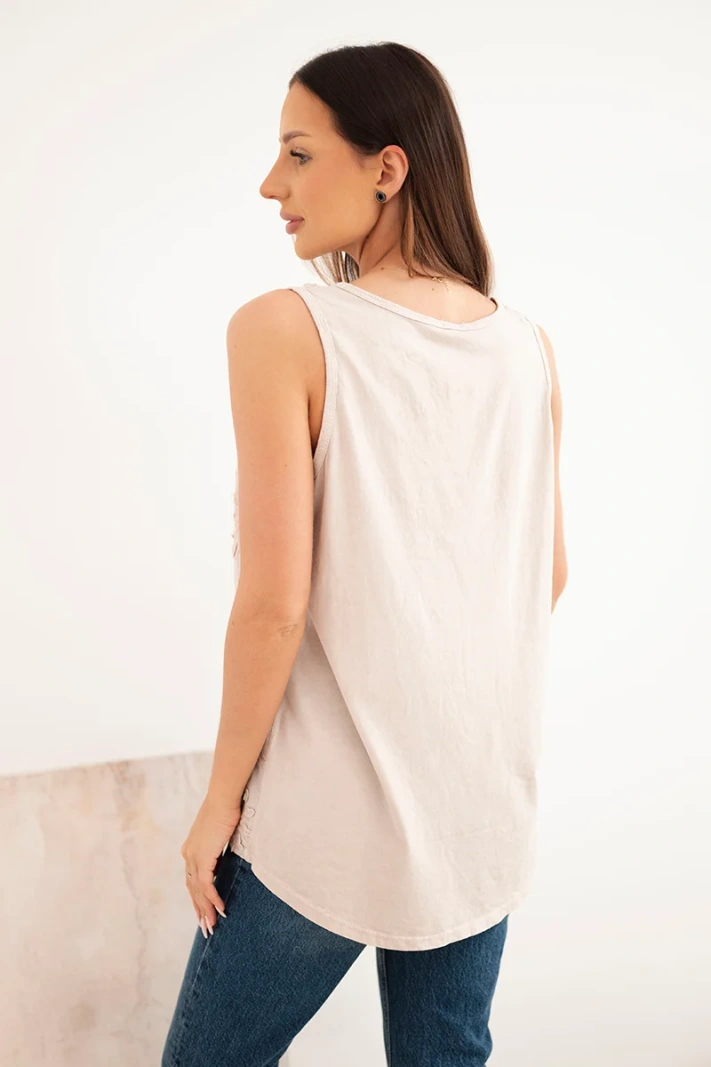 Damen Baumwollbluse mit Stickerei beige