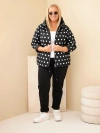 Dámská bunda Plus Size s kapucí v puntíky černá