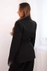 Women's blazer with a belt and lace finish on the sleeves black