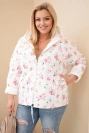 Plus-size women's spring jacket with a small floral pattern pink