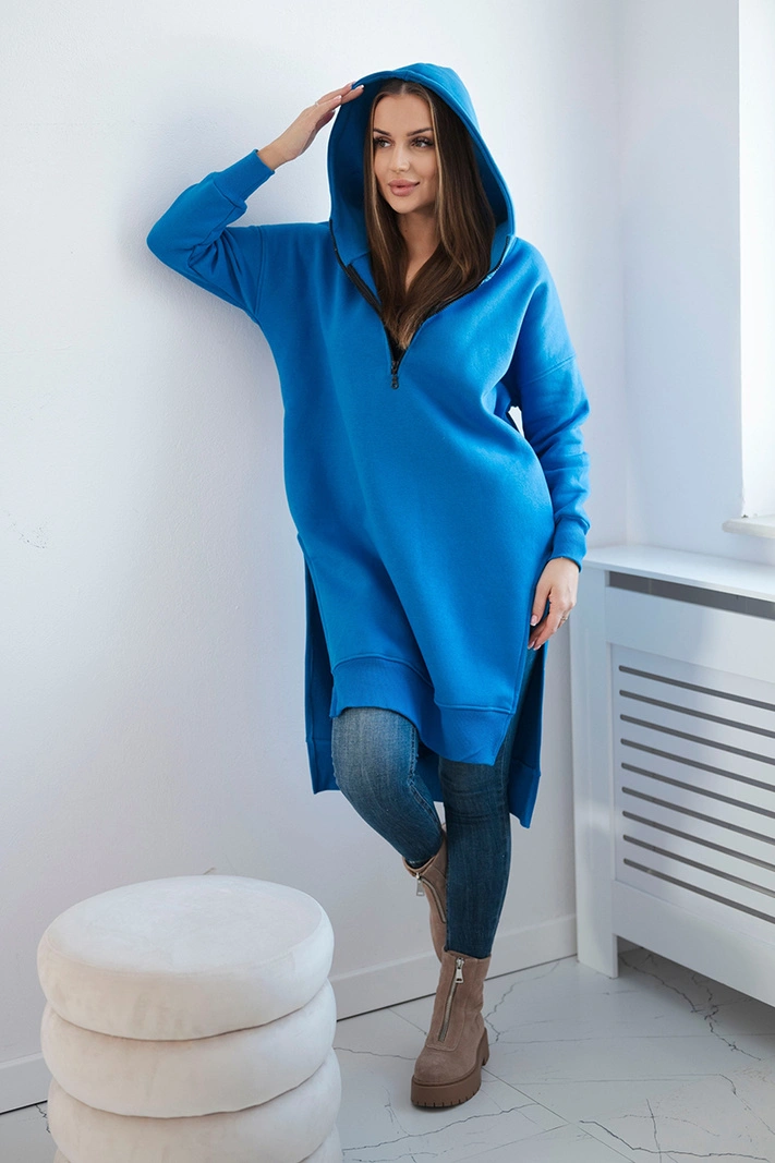 Zateplená halenka s bočními rozparky chrpově modrá