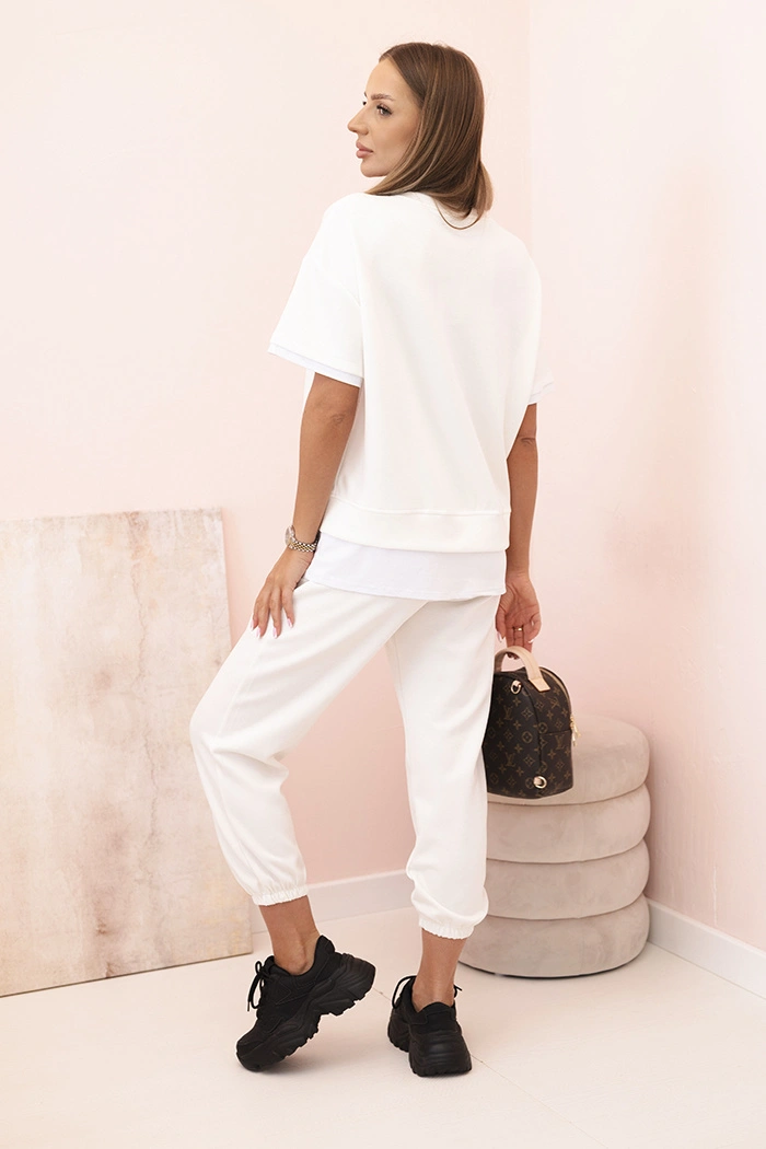 Butter-Set für Damen mit kurzen Ärmeln und Hose ecru