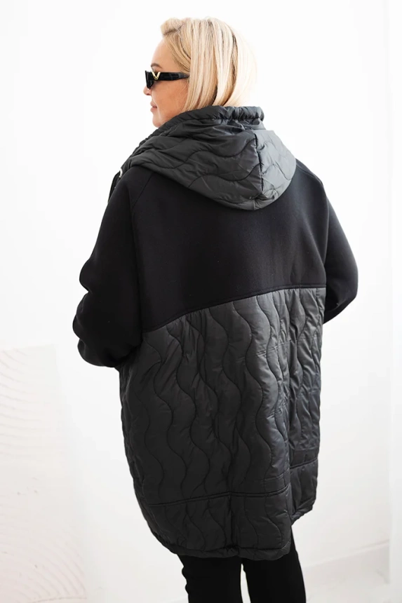 Damen Steppjacke Plus Size mit Kapuze und großen Taschen schwarz