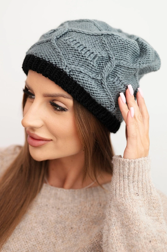 Women's winter wool hat with intertwined pattern K443 gray