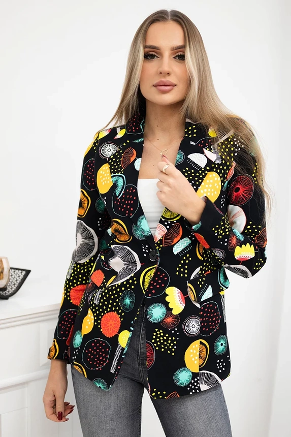 Printed cotton jacket with a button black