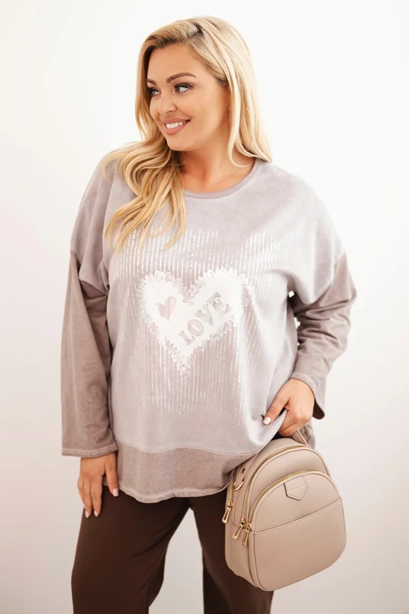 Dámska mikina Plus Size bavlnená s potlačou srdca a šnúrkami fango
