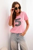 Women's cotton short-sleeve blouse with a patch and pearls light pink