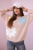 Sweter z moherem w kwiaty pudrowy róż