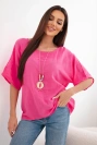 Women's oversized cotton blouse with short sleeves pink