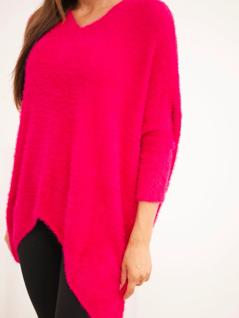 Sweter damski Plus Size z dekoltem V fuksja