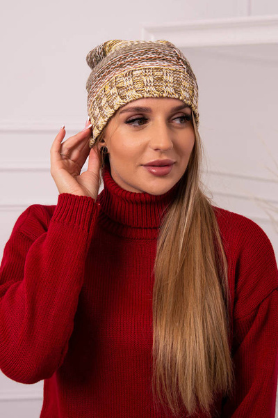 Monika fleecová čepice K256 hnědá+žlutá