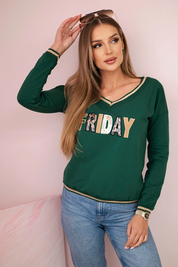 Women's sweatshirt with a sequin inscription green