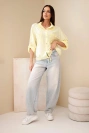 Women's cotton shirt with adjustable hem and pockets yellow