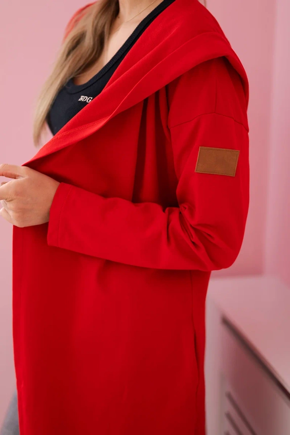 Long cardigan with hood red