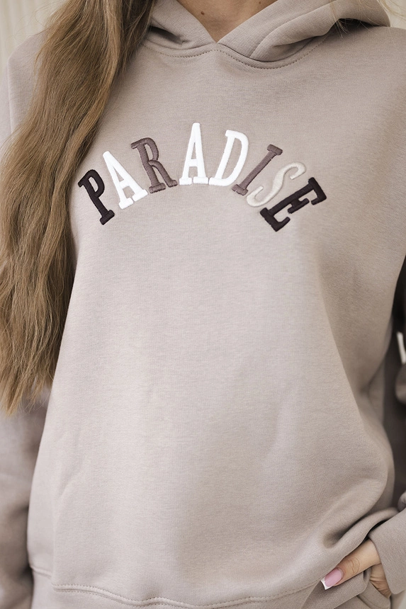 Cotton set with embroidered inscription Paradise dark beige